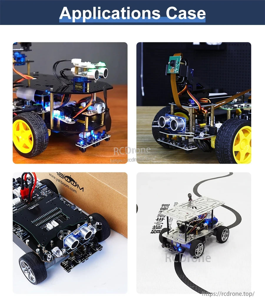 Application examples of a line follower robot car using an infrared tracking sensor module on different chassis builds