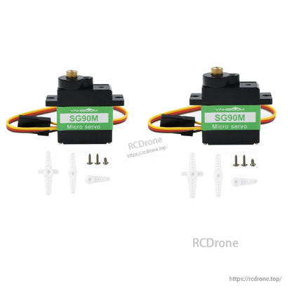 Two Yahboom SG90M metal micro servos with horn sets and mounting screws (2-pack layout)