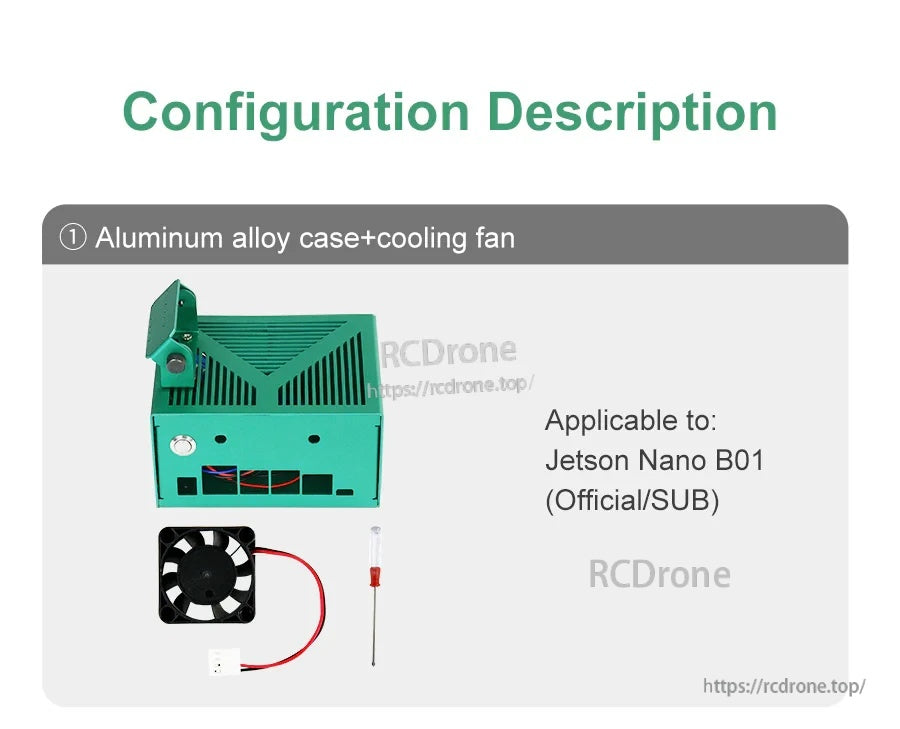 Configuration 1: aluminum alloy case with cooling fan kit for Jetson Nano B01 (Official/SUB)