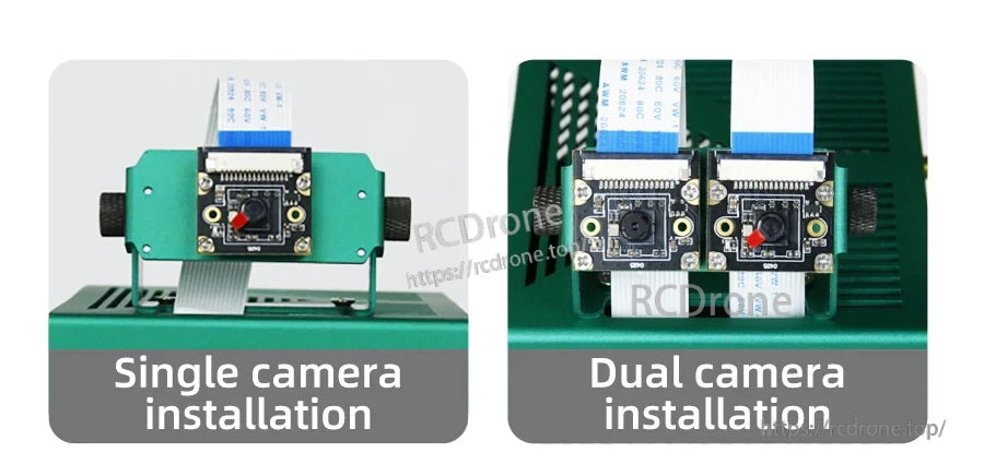 Camera bracket examples showing single camera installation and dual camera installation on the case