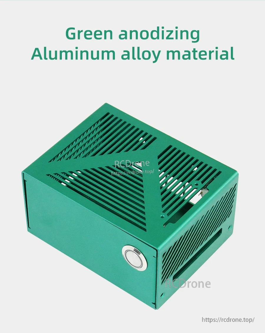 Yahboom Green Aluminum Alloy Case close-up showing green anodized finish and vented top panel
