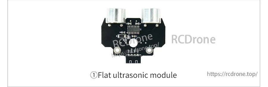 Front view of the Yahboom flat ultrasonic module showing dual transducers and compact mounting holes