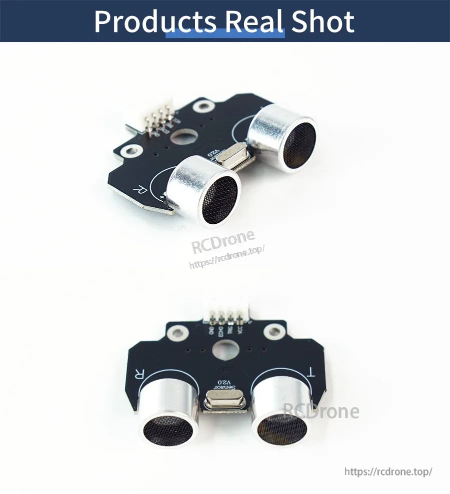 Yahboom Flat Horizontal Ultrasonic Sensor real product shots showing front transducers and PCB details