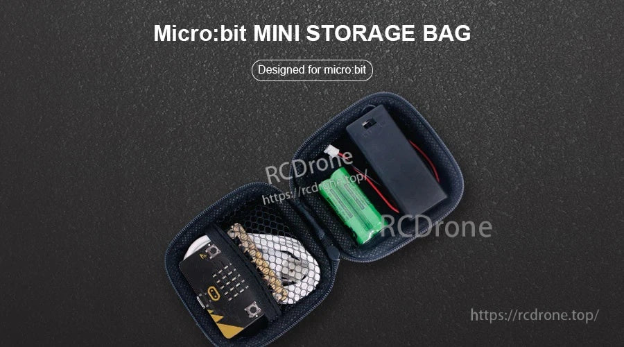 Yahboom micro:bit mini storage bag opened with micro:bit board and accessories inside