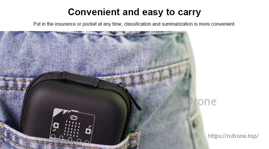 Compact black Yahboom storage case carried in a jeans pocket for easy portability