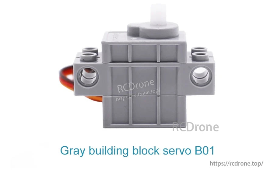 Gray building block servo B01 close-up with single-axis output for precise angle control in block-based builds