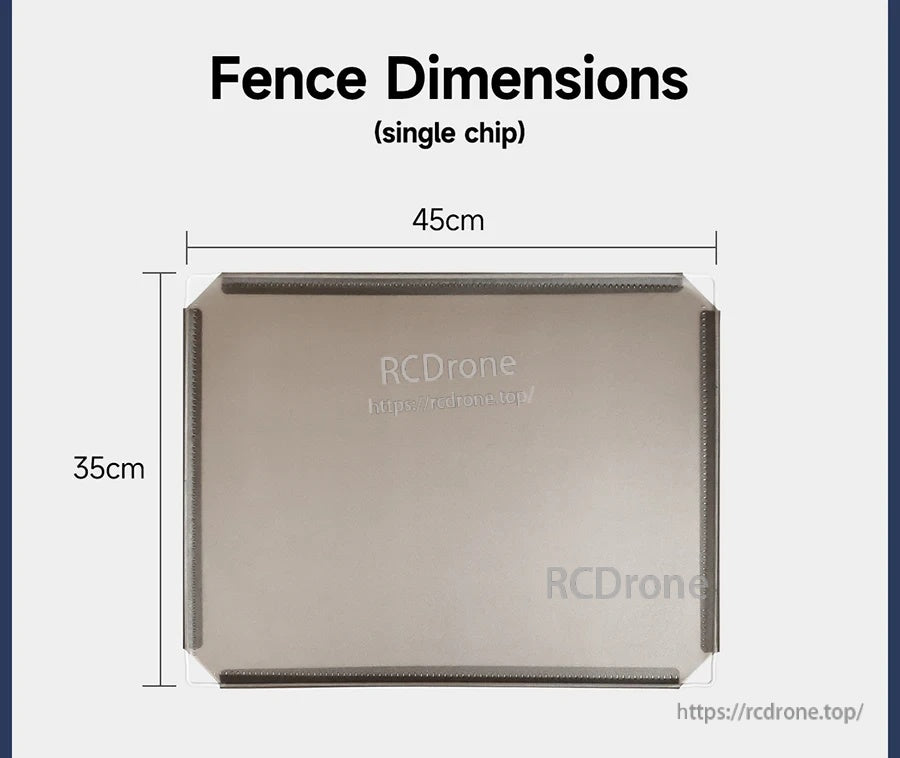 Fence panel dimensions diagram showing a single chip measuring 45 cm wide by 35 cm tall.