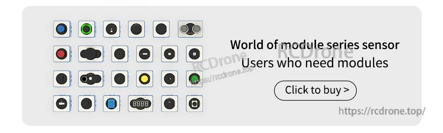 World of Module series sensor selection grid with 'Click to buy' button