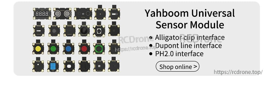 Yahboom Universal Sensor Module options with alligator clip, DuPont, and PH2.0 interfaces