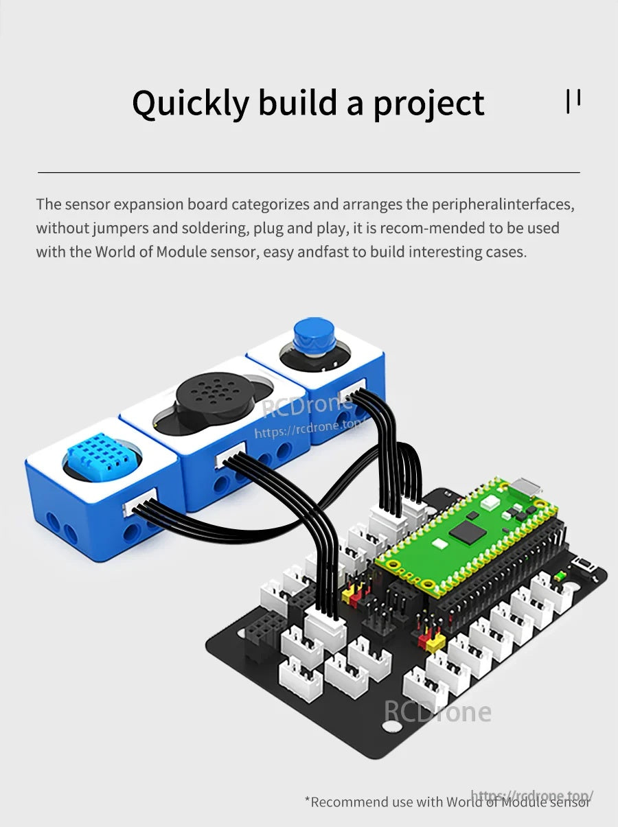 Plug-and-play project build with Pico board on PH2.0 expansion board and connected modules