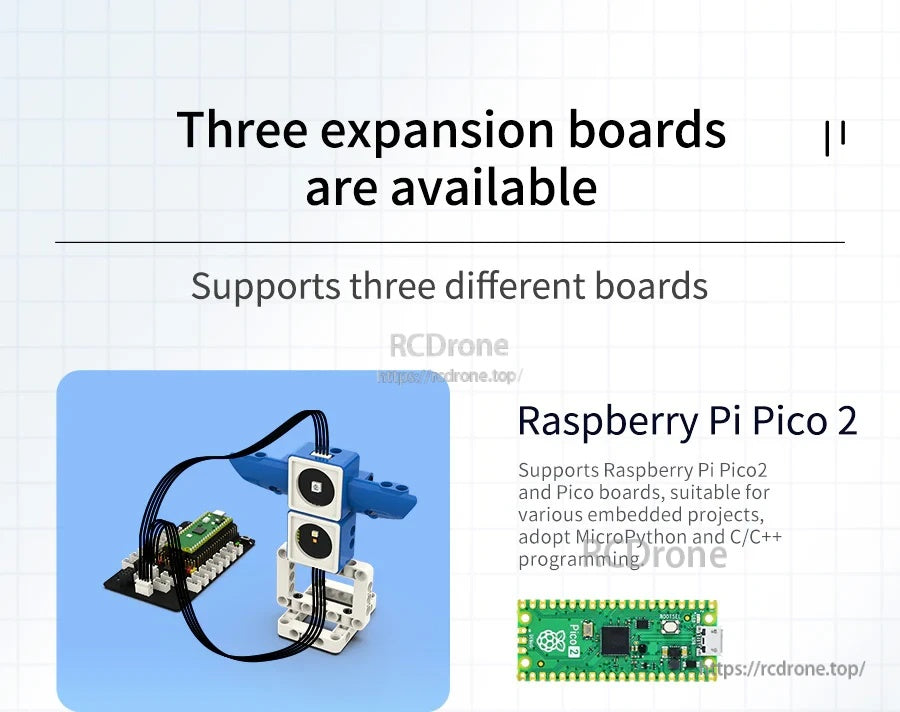 Three expansion board versions available, highlighting Raspberry Pi Pico 2/Pico support