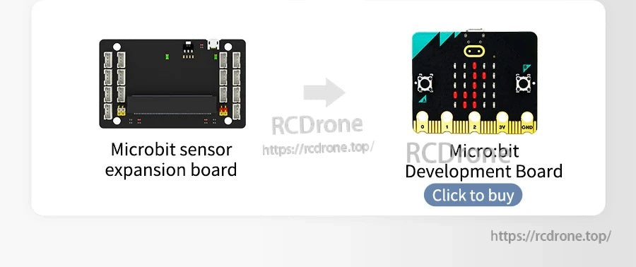 Micro:bit sensor expansion board option next to Micro:bit development board