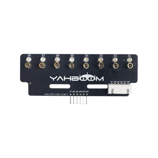 Yahboom 8-Channel Grayscale Line Tracking Sensor module front view with X1–X8 sensors and connector