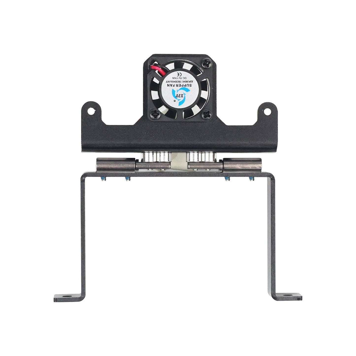 Angle-adjustable bracket assembly with cooling fan and U-shaped mounting frame