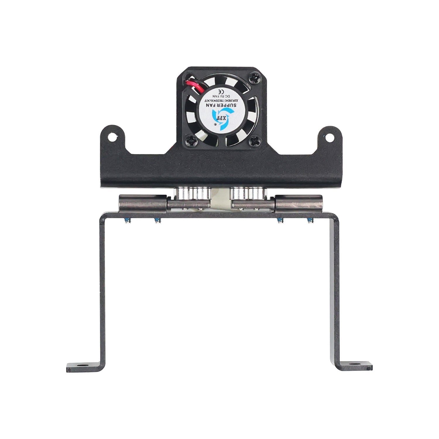 Angle-adjustable bracket assembly with cooling fan and U-shaped mounting frame