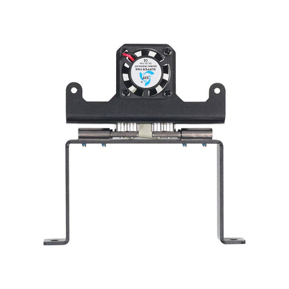 Angle-adjustable bracket assembly with cooling fan and U-shaped mounting frame