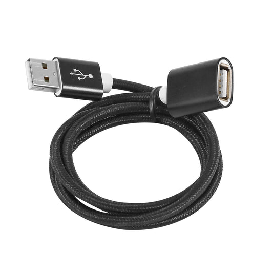 Yahboom USB 2.0 Extension Data Cable, black braided USB-A male to USB-A female, coiled