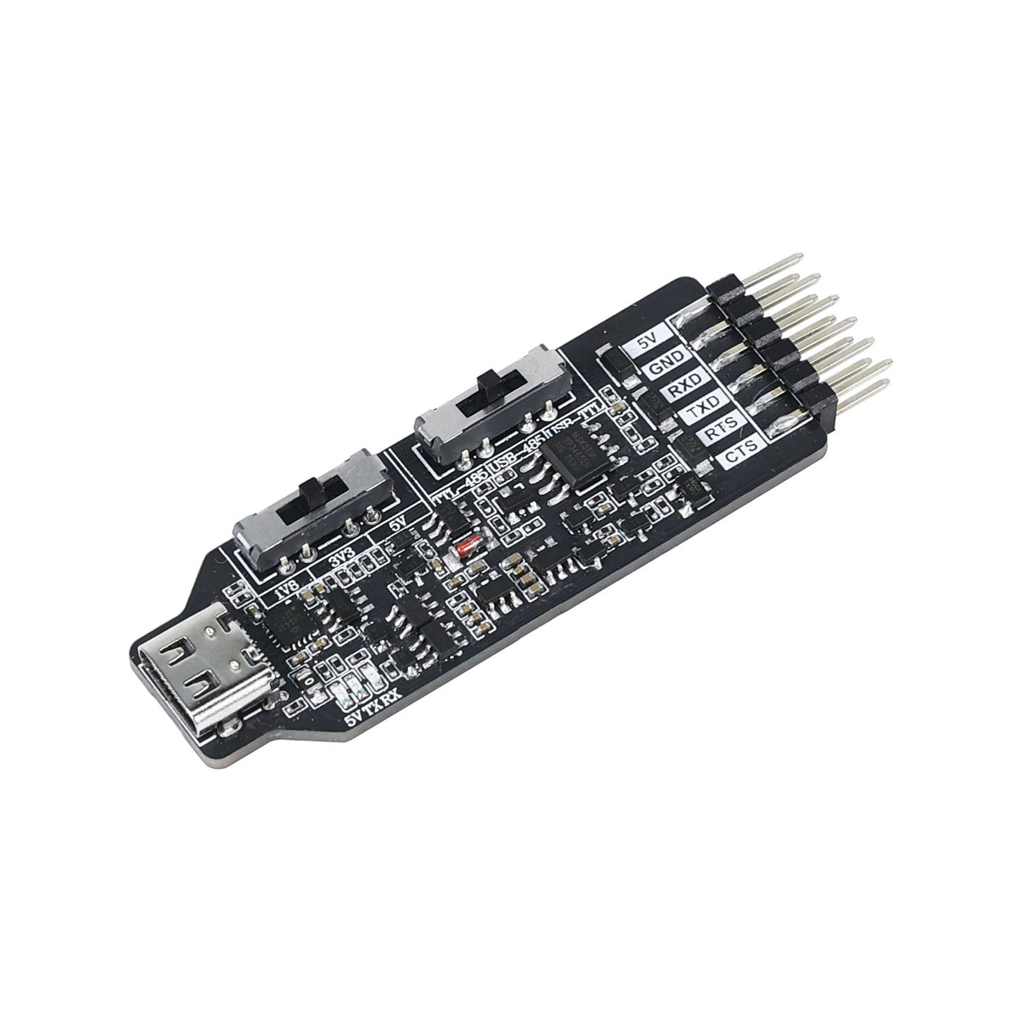 Yahboom USB multi-functional serial port module with USB-C and header pins, top angled view