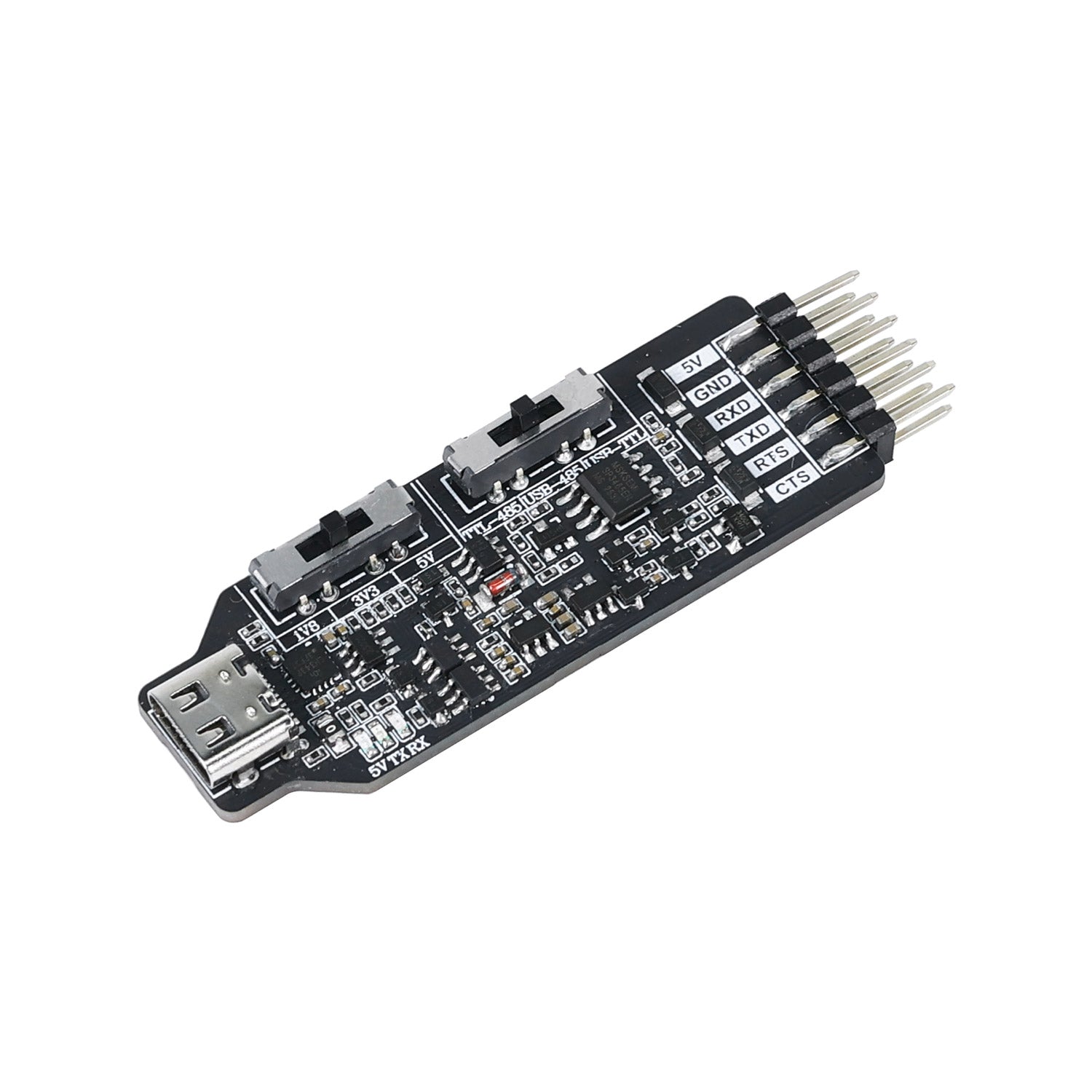 Yahboom USB multi-functional serial port module with USB-C and header pins, top angled view