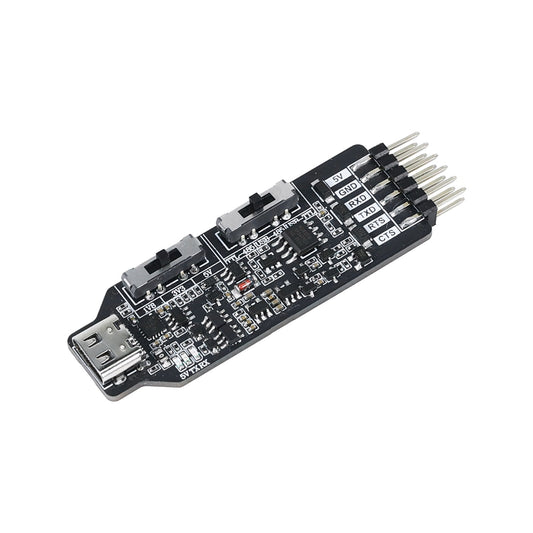 Yahboom USB multi-functional serial port module with USB-C and header pins, top angled view