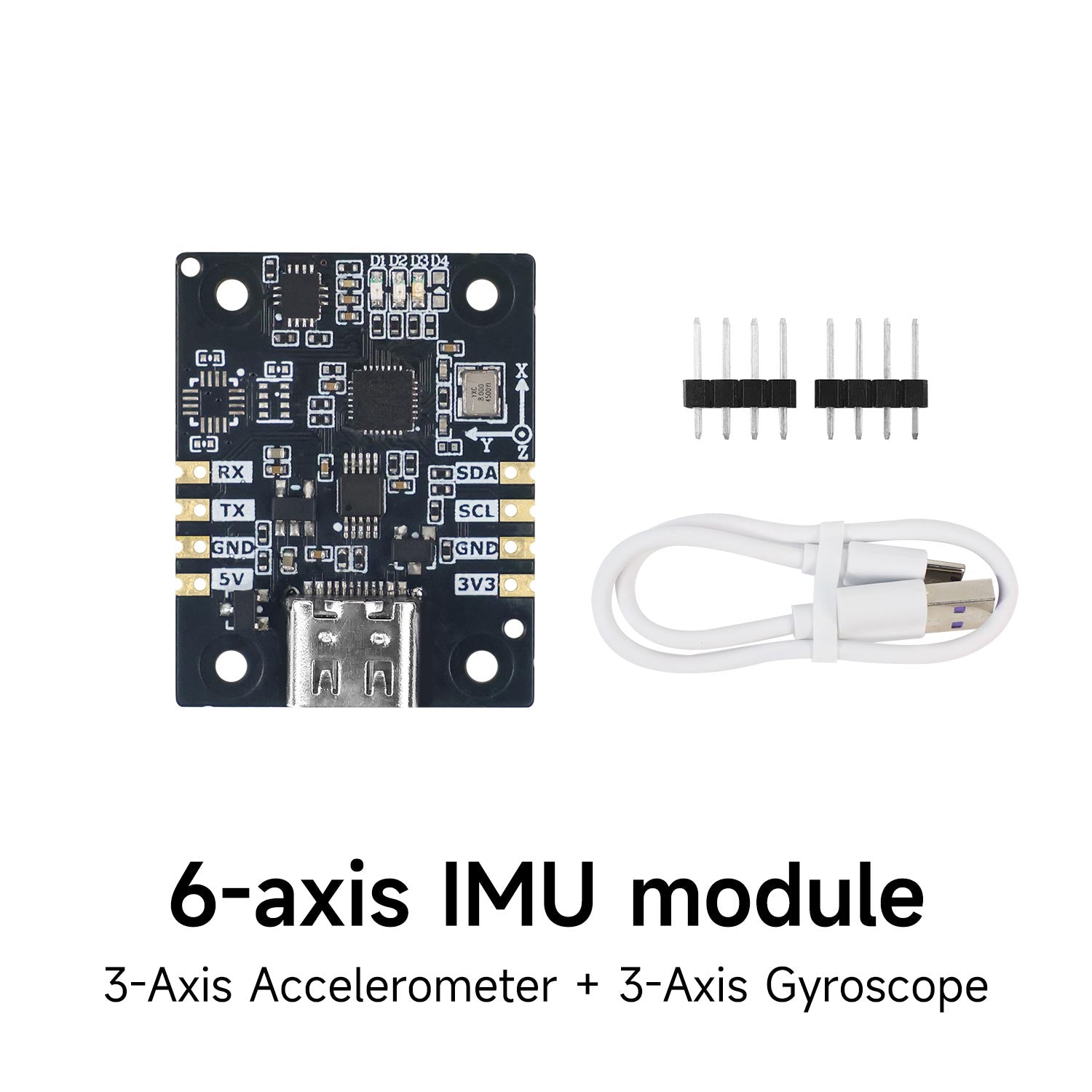 Yahboom IMU Sensor 6-axis module set with cable and pin headers, labeled 3-axis accelerometer + gyroscope