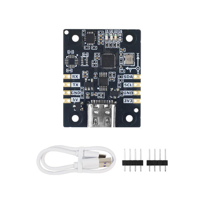 Yahboom IMU Sensor module kit with USB Type-C cable and pin headers, top view of PCB
