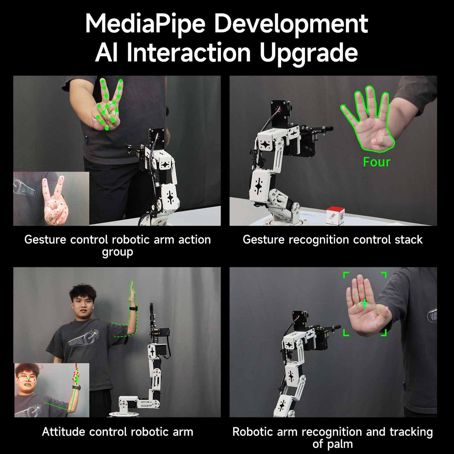 MediaPipe AI gesture interaction upgrade demo showing hand tracking controlling the robotic arm movements