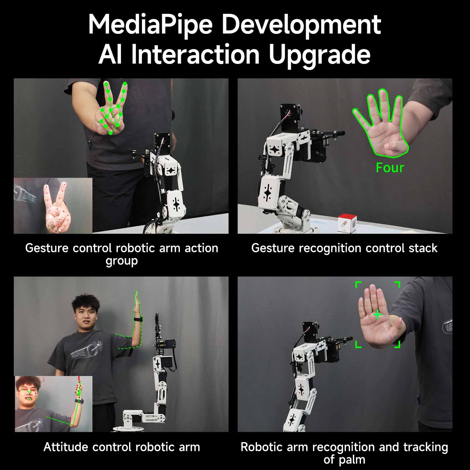 MediaPipe AI gesture interaction upgrade demo showing hand tracking controlling the robotic arm movements