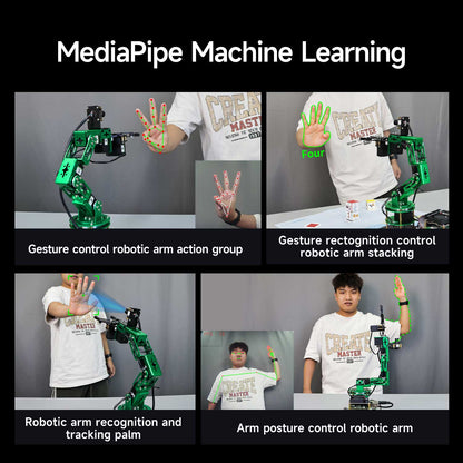 MediaPipe machine learning gesture control demos for robotic arm: hand tracking, stacking, and posture control