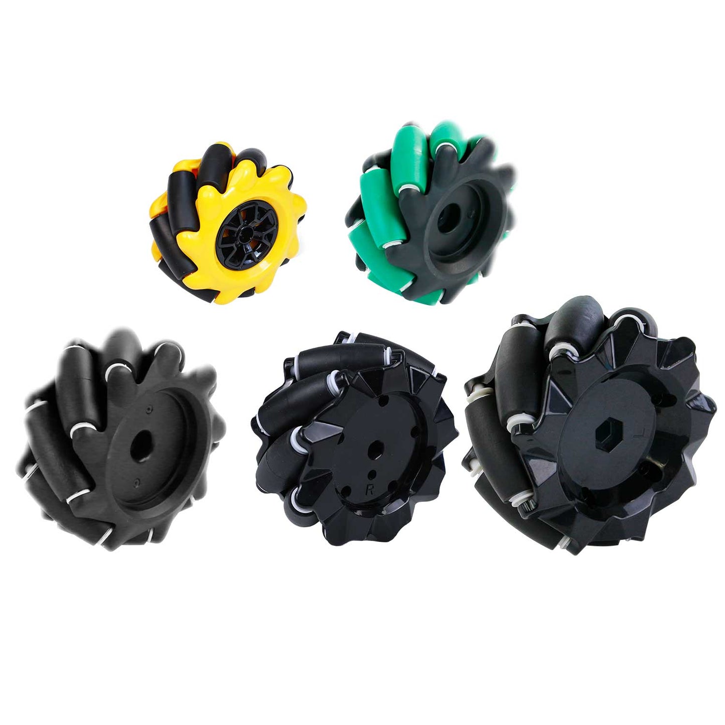 Yahboom mecanum wheel kit assortment for DIY robot car, multiple sizes and colors shown
