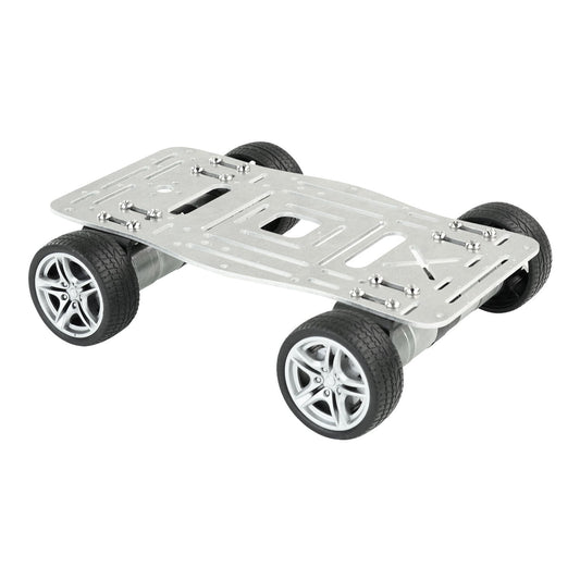 Yahboom Mini Wheeled Robot aluminum chassis base with four wheels, angled top view