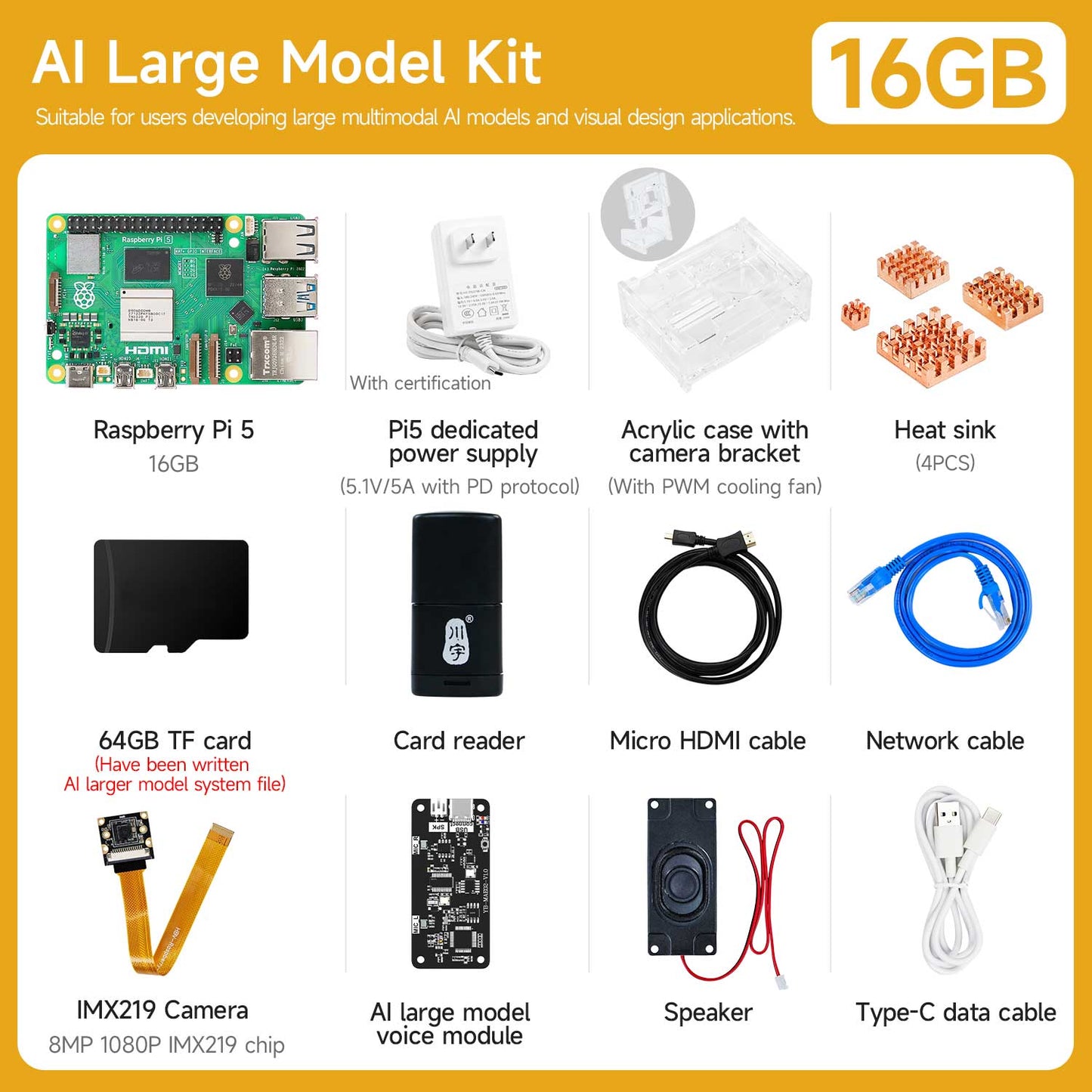 Raspberry Pi 5 AI Large Model Board and Starter Kit(1G/2G/4G/8G/16G)