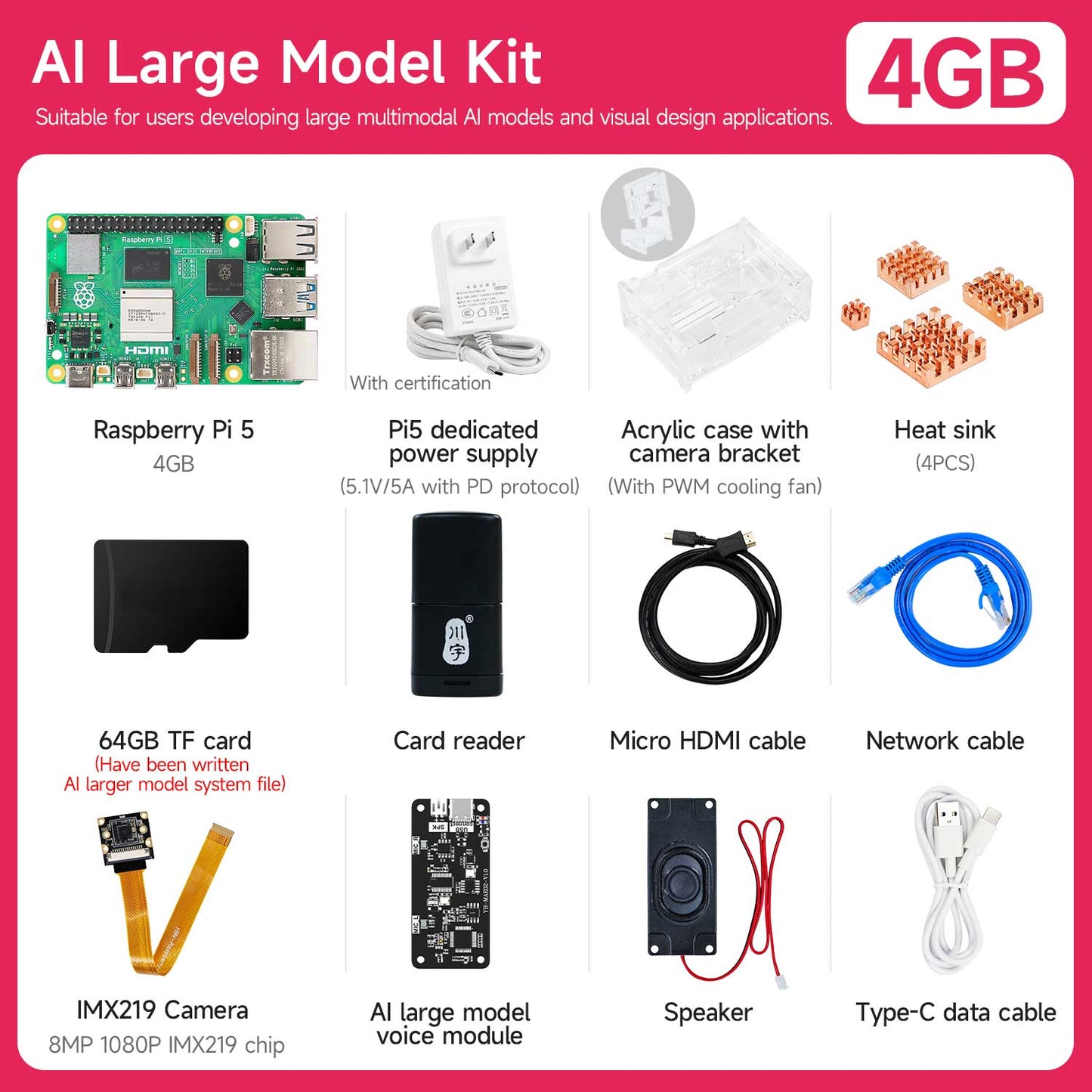 Raspberry Pi 5 AI Large Model Board and Starter Kit(1G/2G/4G/8G/16G)