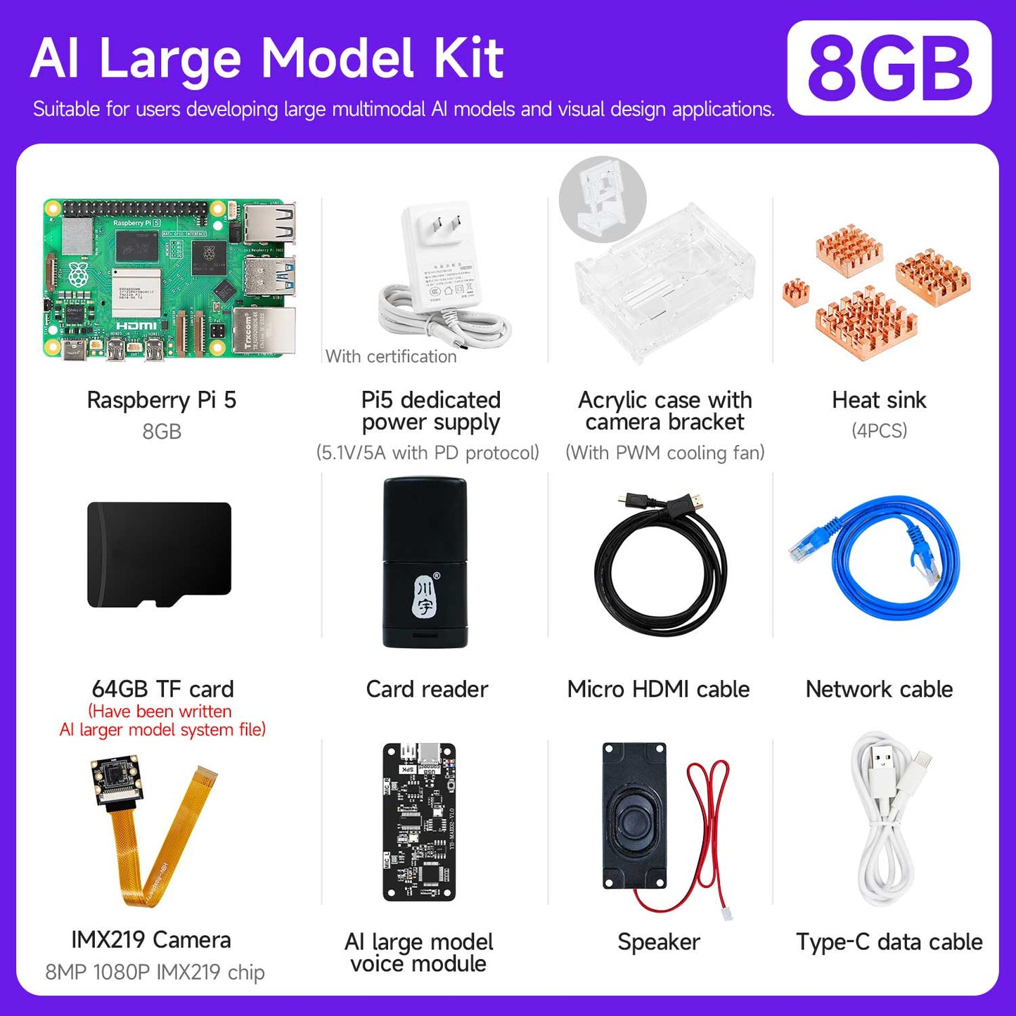 Raspberry Pi 5 AI Large Model Board and Starter Kit(1G/2G/4G/8G/16G)