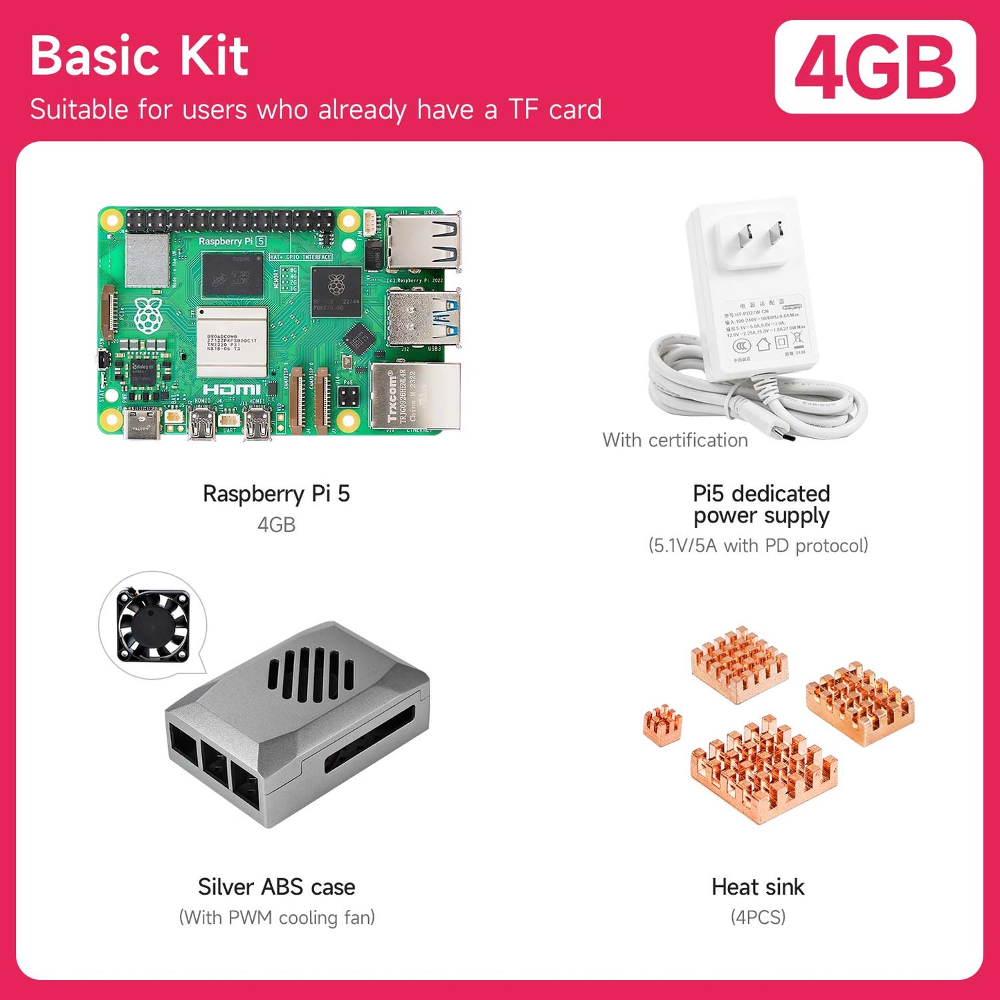 Yahboom Raspberry Pi 5 KI Großmodell-Platine und Starterkit (1GB/2GB/4GB/8GB/16GB)