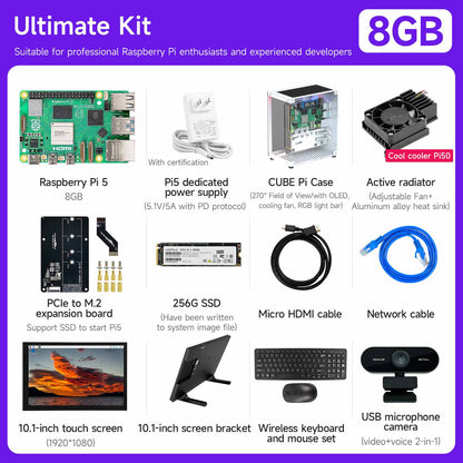 Yahboom Raspberry Pi 5 KI Großmodell-Platine und Starterkit (1GB/2GB/4GB/8GB/16GB)