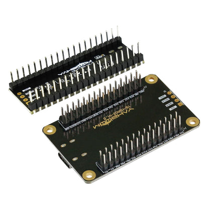Rear view of Yahboom STM32 core board showing soldered pin headers, mounting holes, and PCB back silkscreen