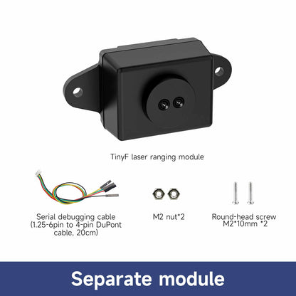 Package contents: TinyF laser ranging module with 6-pin to DuPont serial cable, M2 nuts and screws