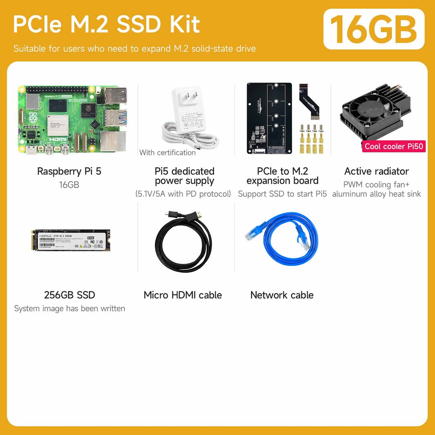 Yahboom Raspberry Pi 5 KI Großmodell-Platine und Starterkit (1GB/2GB/4GB/8GB/16GB)