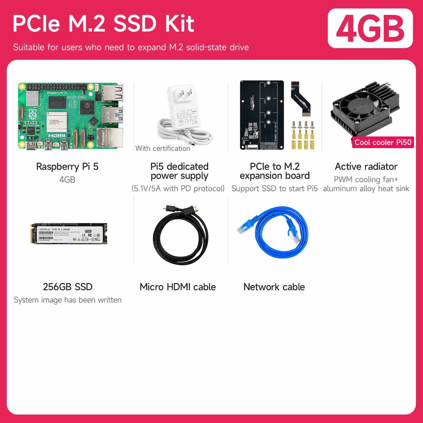 Yahboom Raspberry Pi 5 KI Großmodell-Platine und Starterkit (1GB/2GB/4GB/8GB/16GB)