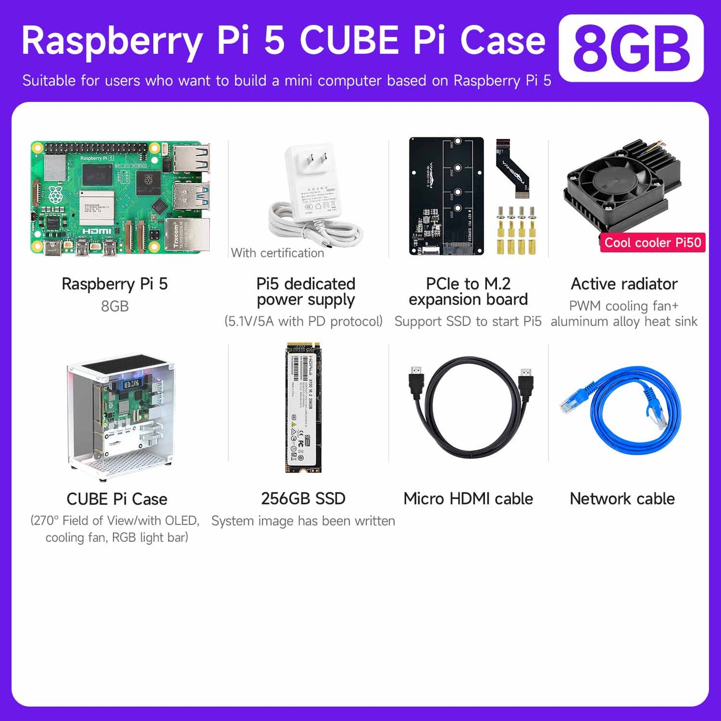 Yahboom Raspberry Pi 5 KI Großmodell-Platine und Starterkit (1GB/2GB/4GB/8GB/16GB)