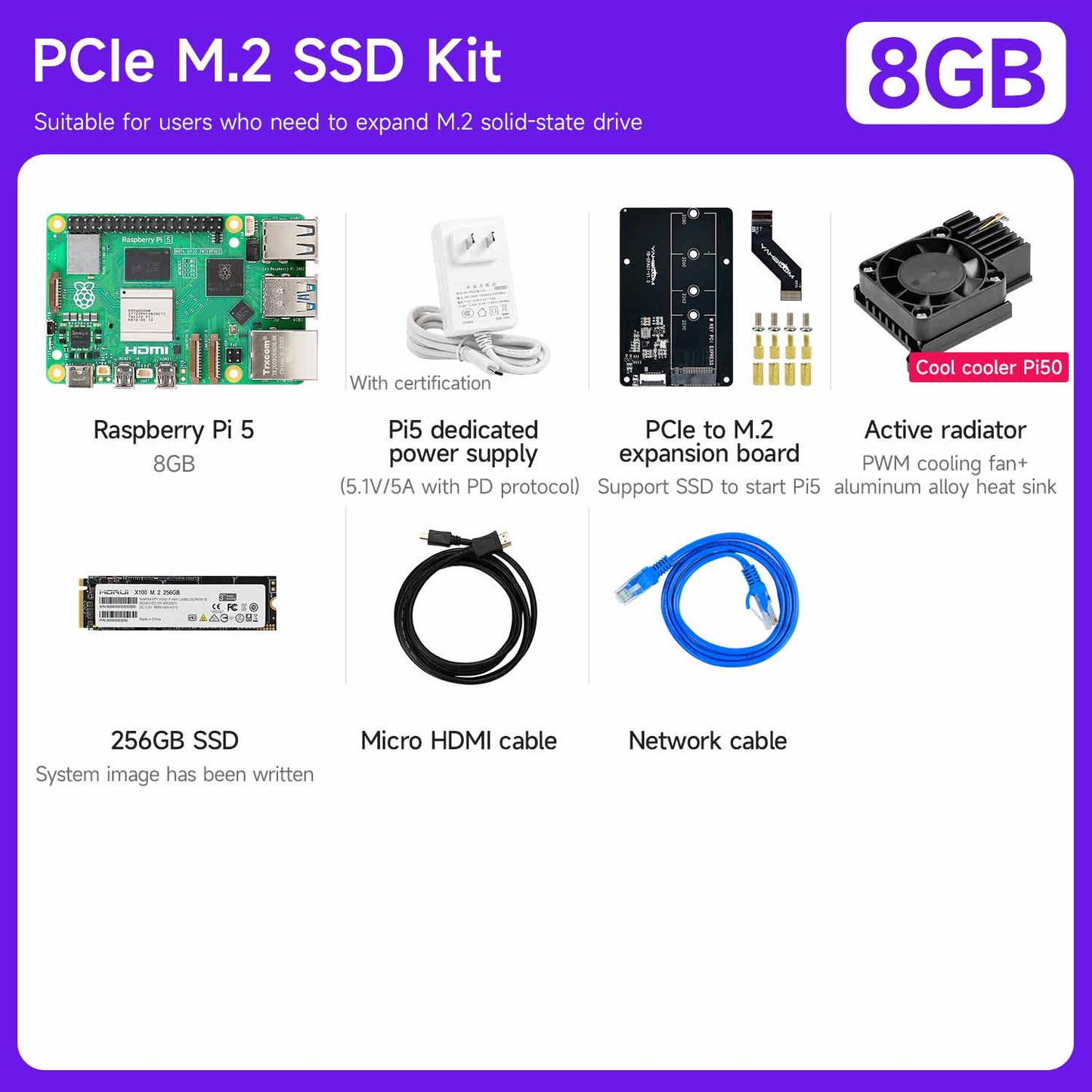 Yahboom Raspberry Pi 5 KI Großmodell-Platine und Starterkit (1GB/2GB/4GB/8GB/16GB)