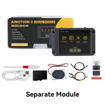 Yahboom AIMOTION 2 K230 visual module with touchscreen display, camera unit, USB cable, wiring harness and accessories