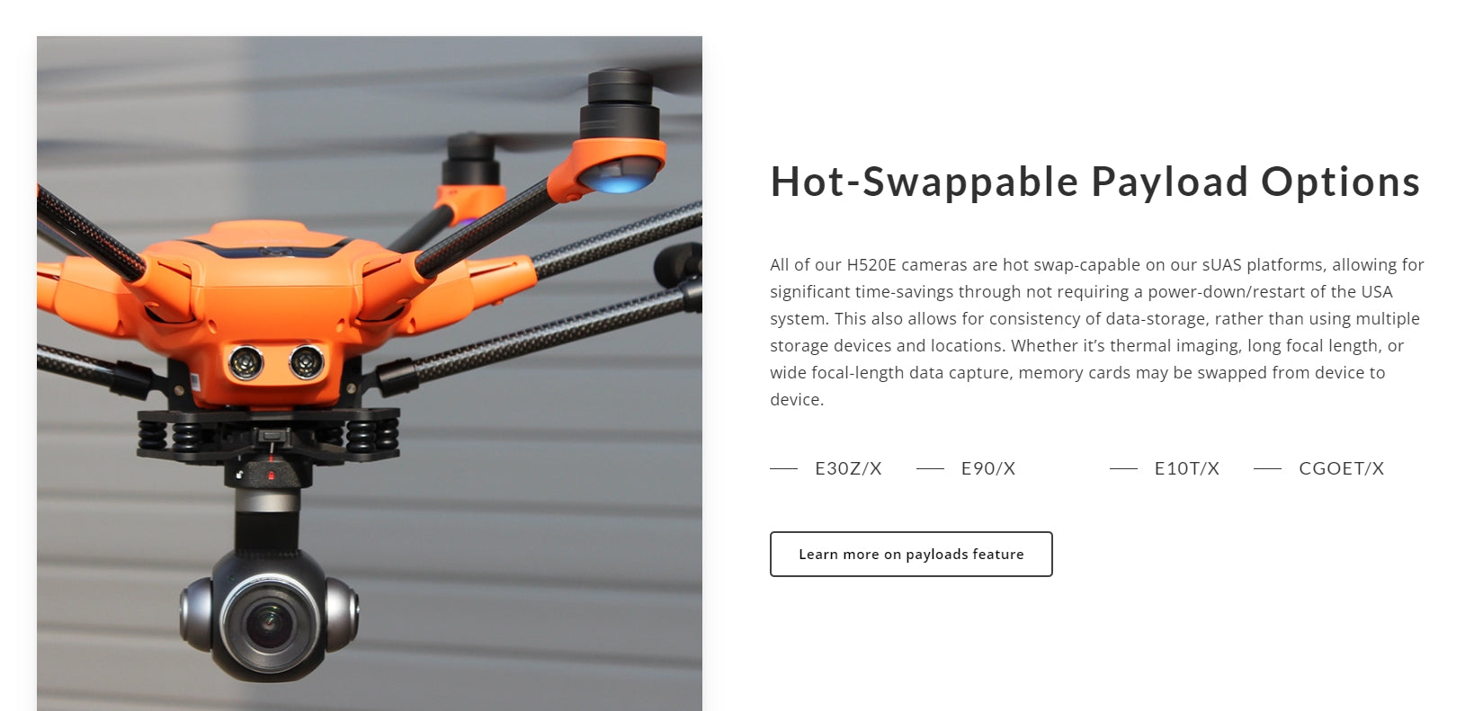 Yuneec H520E RTK Commercial Hexacopter features hot-swappable payload options for seamless data capture.