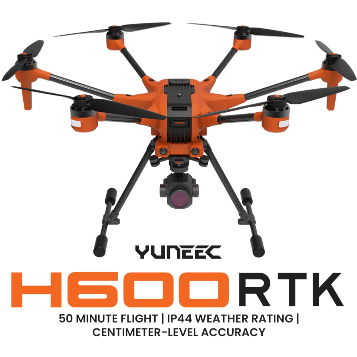 Yuneec H600 RTK Commercial Hexacopter, Yuneec H600 RTK commercial hexacopter with 1kg payload and 50-minute flight time, suitable for inspections and mapping.