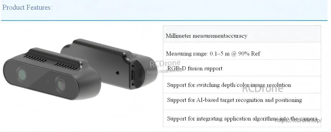 Yunshis CS30 RGBD Camera angled view with indoor depth-sensing feature highlights and USB output