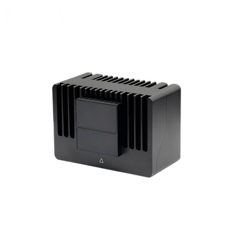 Yunshis D445 LiDAR solid-state dToF flash scanning sensor, angled view with finned housing