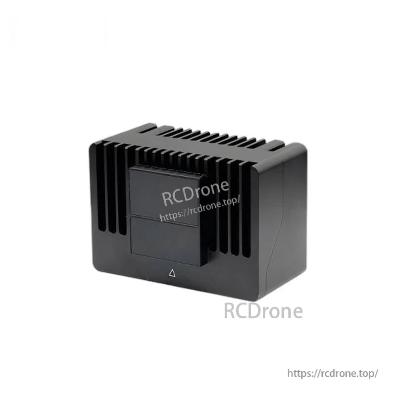Angled view of finned black sensor module with front window, RCDrone watermark overlay