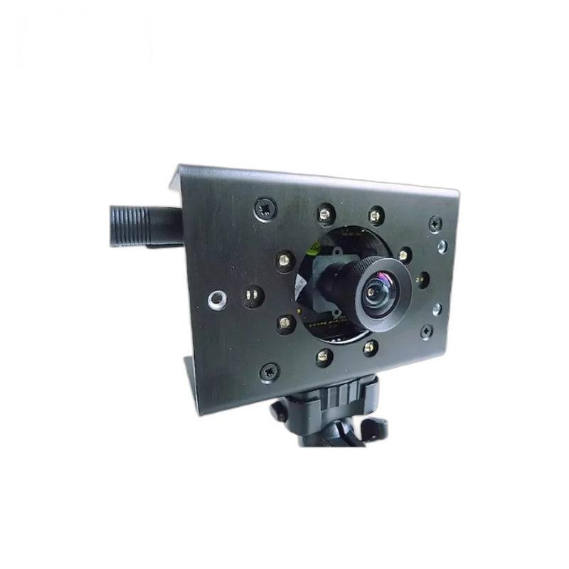 Yunshis DME635 3D-TOF depth camera front close-up with centered lens on metal mounting plate