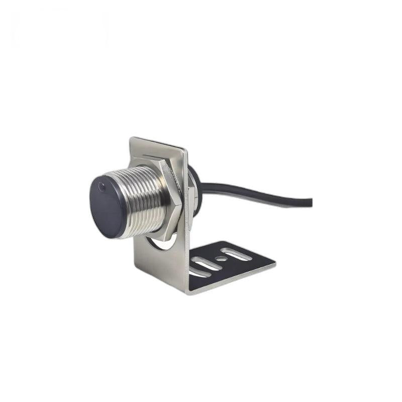 Single LiDAR ToF ranging sensor on slotted L-bracket with attached cable, side view